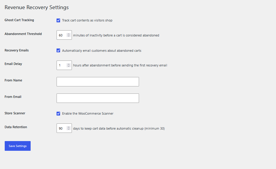 Settings page