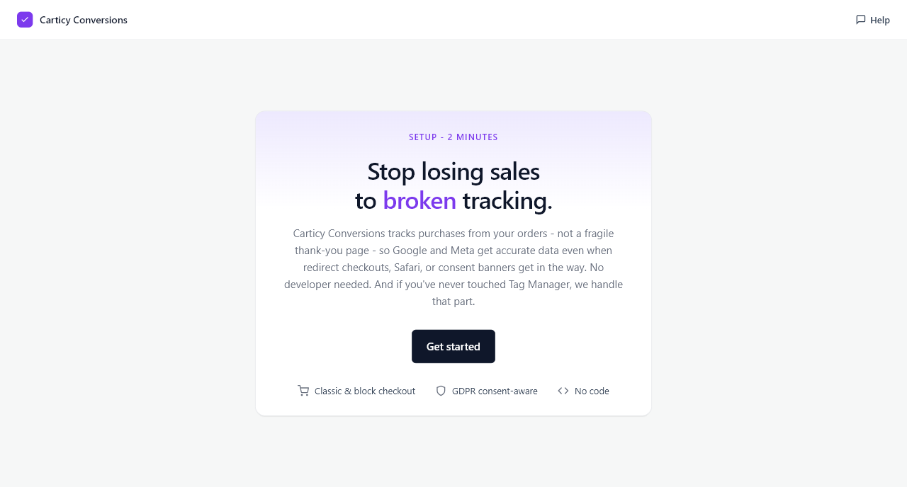 Guided setup in about two minutes. No developer needed, and the plugin handles Tag Manager for you.
