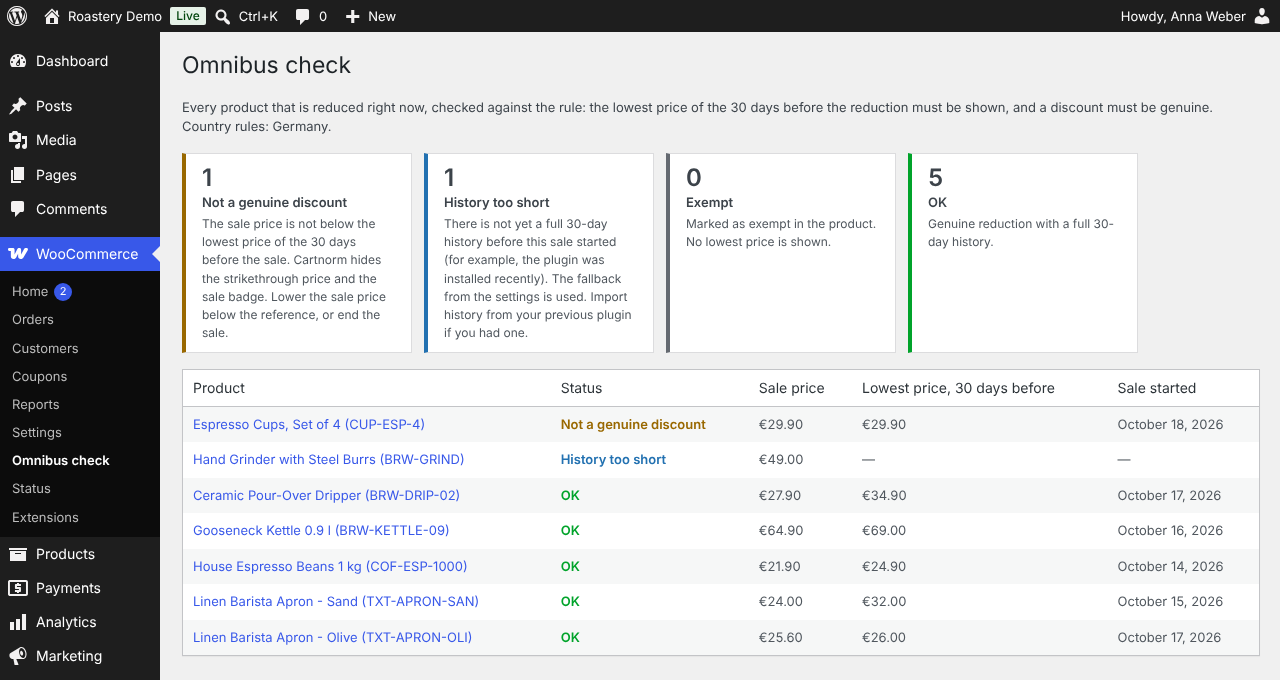 Omnibus check: every reduced product, with problems first.