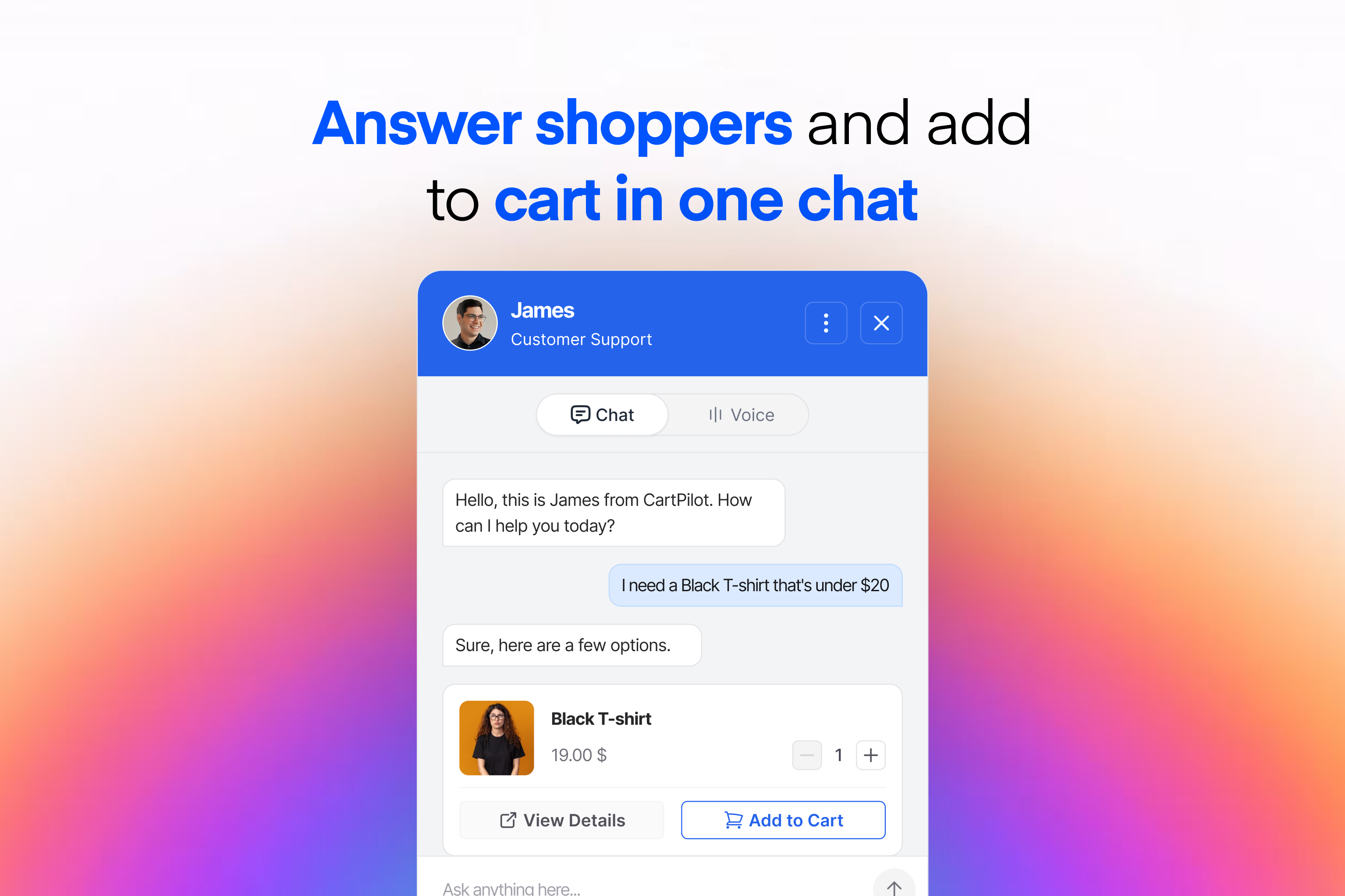 Shoppers ask for what they want and add it to the cart in the same conversation
