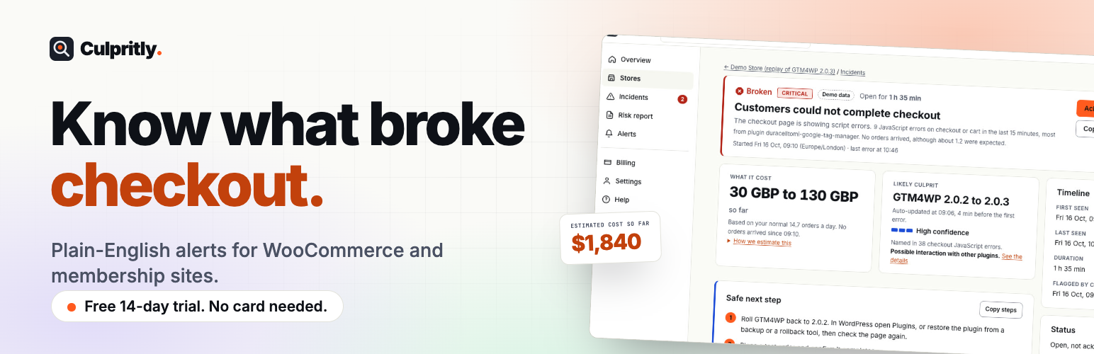 Cartsnag Checkout Monitor for Culpritly banner