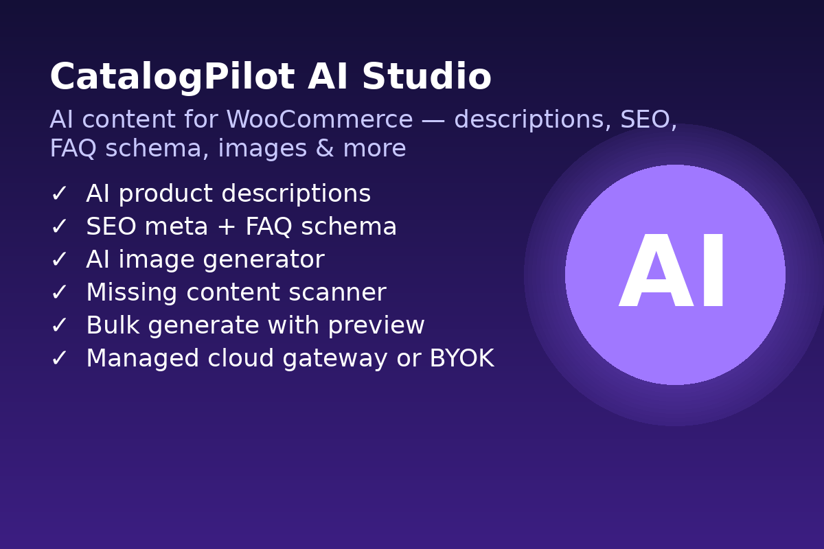 All-in-one AI SEO plugin for WooCommerce — feature summary card
