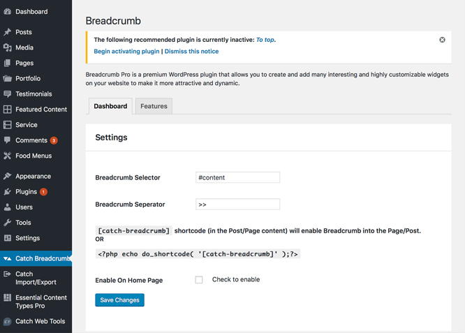 Catch Breadcrumb for wordpress plugin