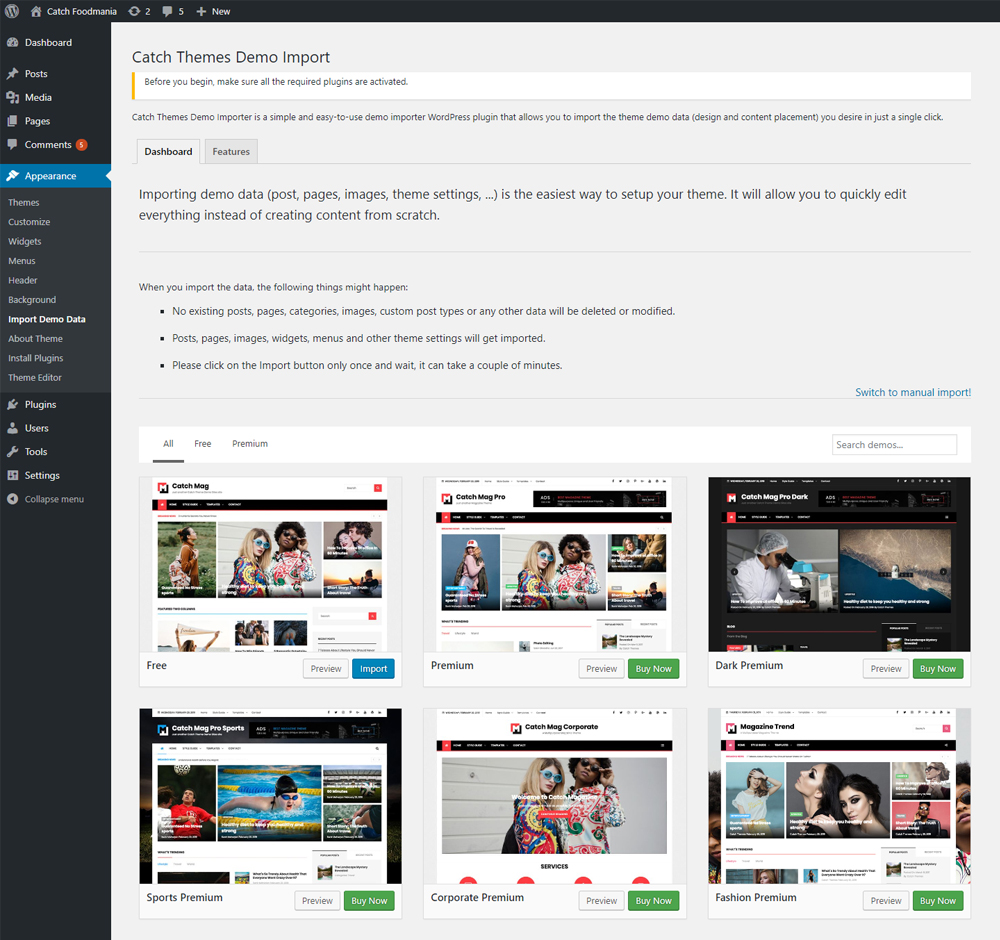 Catch Themes Demo Import