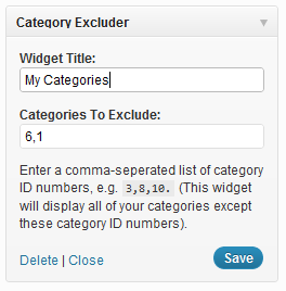 Category Excluder settings screen.