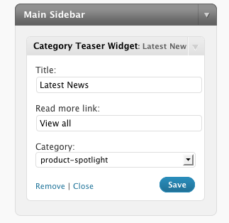 Category Teaser Widget settings panel
