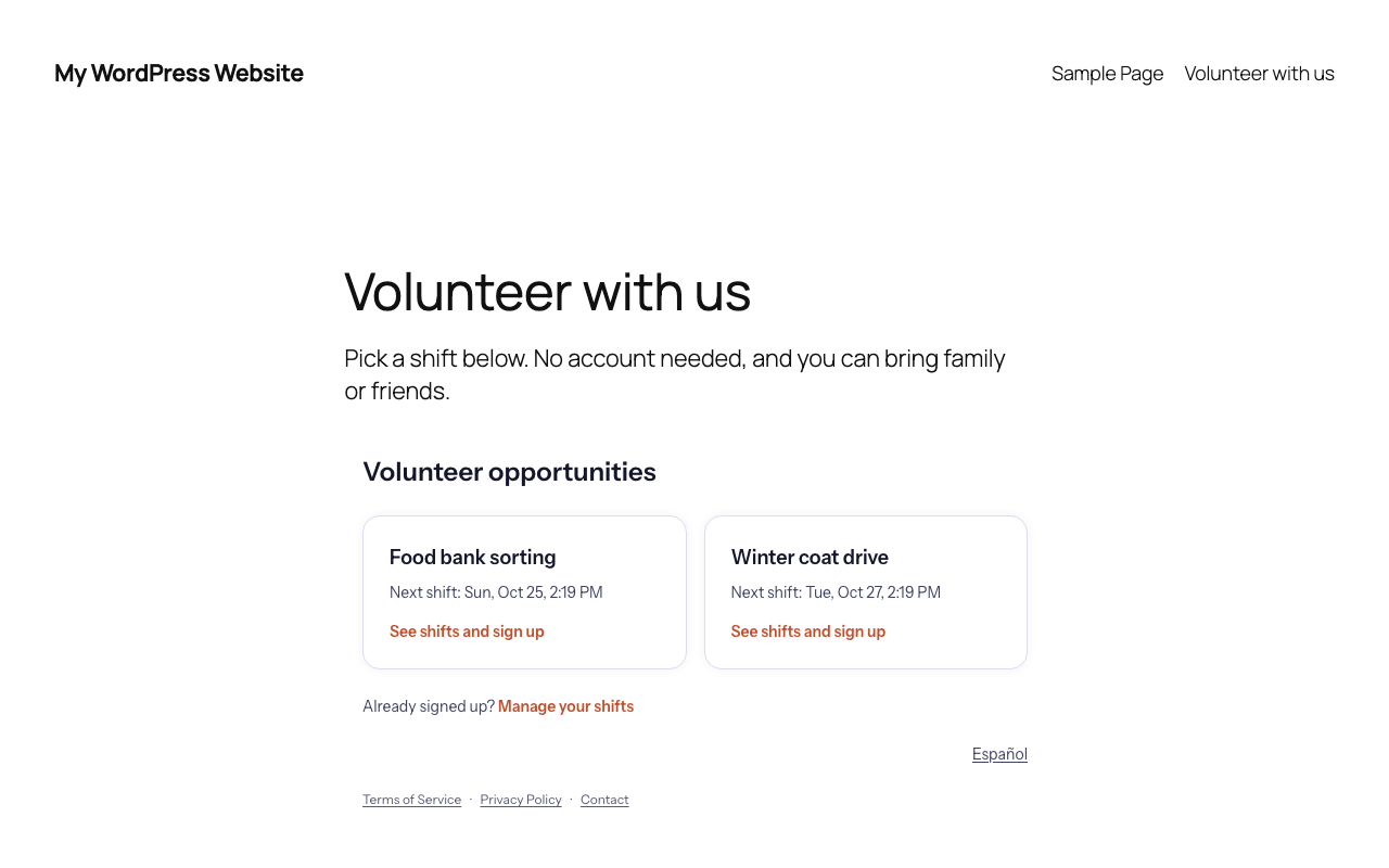 Your causes and their shifts on your own page, in your colors.