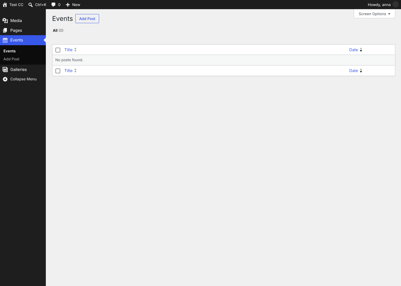 What a restricted role sees: only its own menu items, no plugin pop-ups, no dashboard home screen.