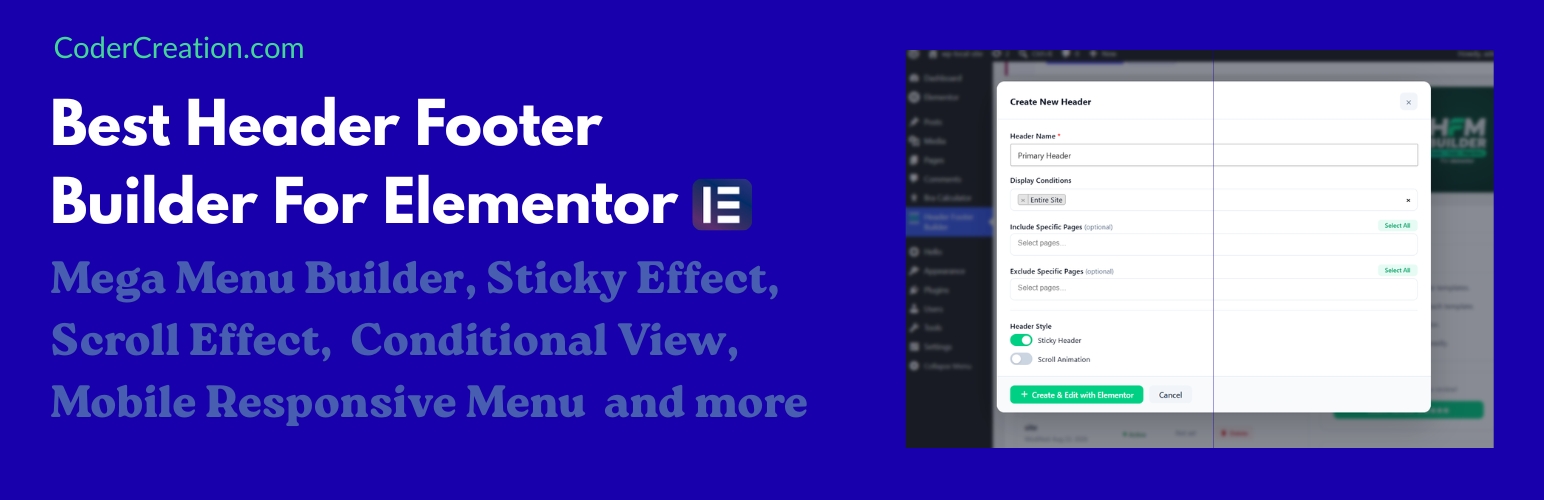 WordPress 外掛 Header Footer & Mega Menu Builder for Elementor 的封面圖片