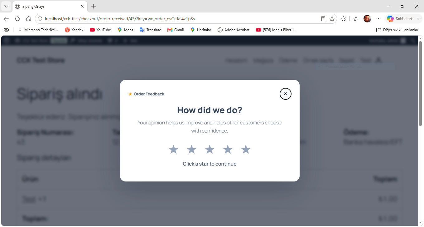 Customer review prompt after checkout.
