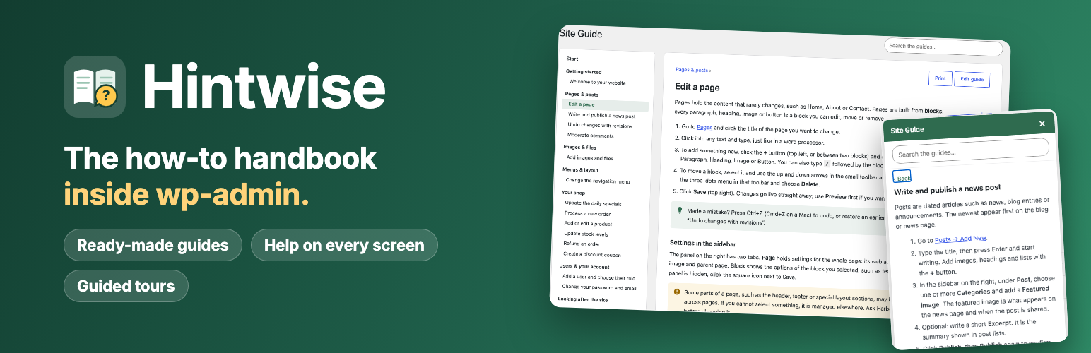 WordPress 外掛 Cedar Hintwise – Client Handbook & Admin Help 的封面圖片