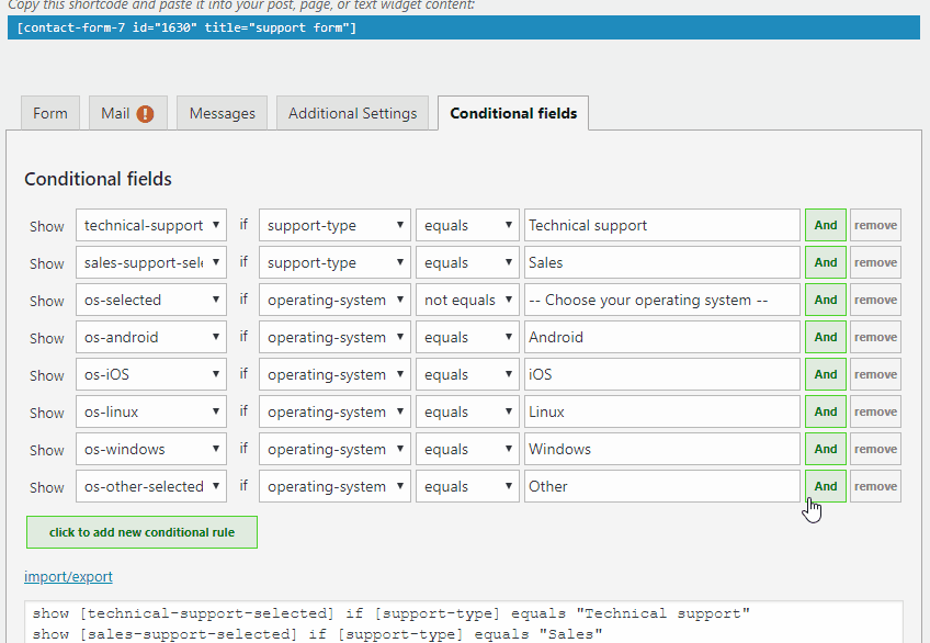 联系表格7在用户设置的wordpress上。