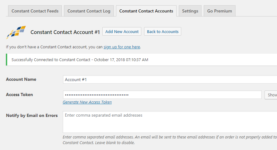 Connect Constant Contact Account.