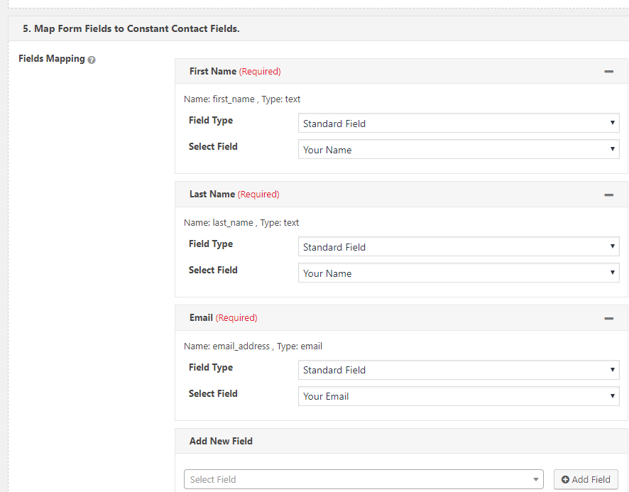 Map Constant Contact fields.