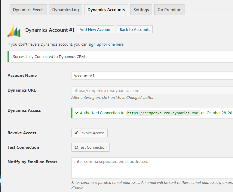 Connect Dynamics CRM Account.
