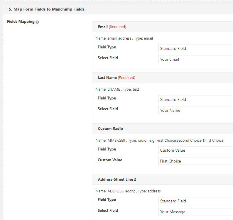 Map Mailchimp fields.