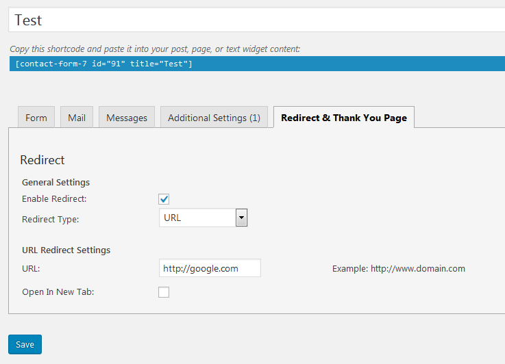 URL Redirect Settings