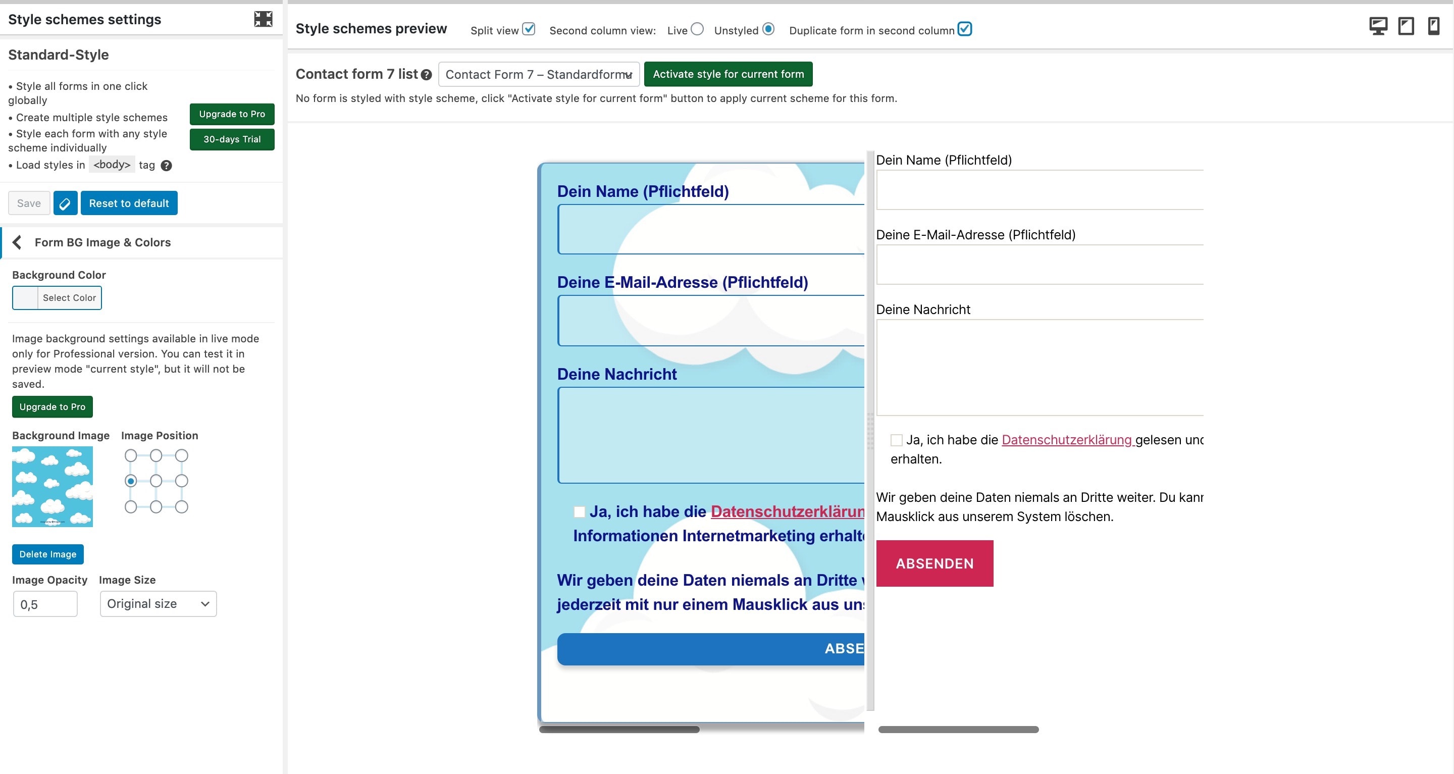 Example how to add style in Contact Form 7 with Sunflower form backgrounds