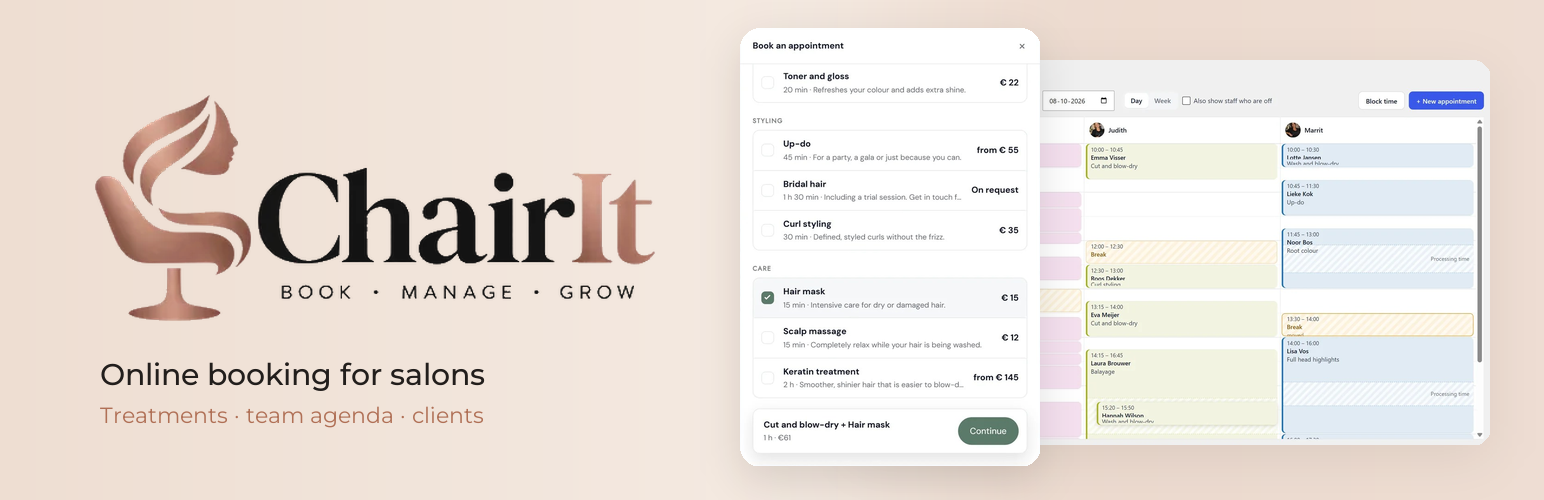 WordPress 外掛 ChairIt – Salon Booking & Appointment Scheduling 的封面圖片