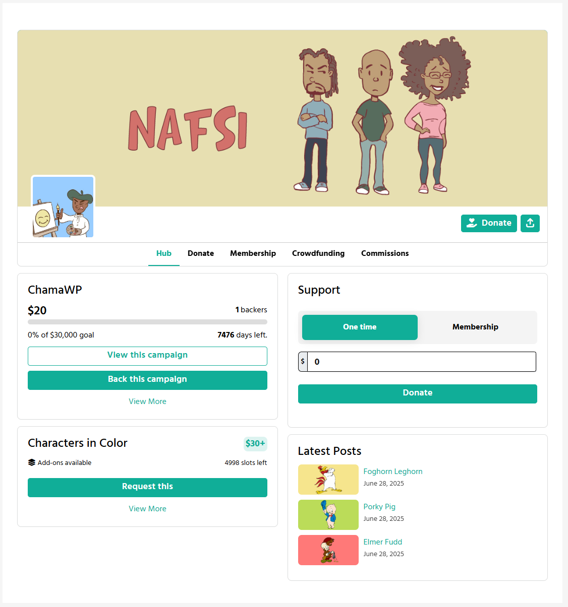 The main monetization hub, displaying all available options for supporters.