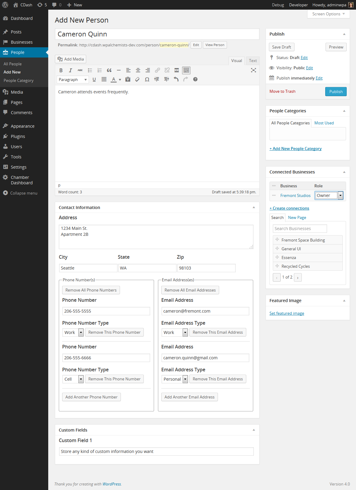 Chamber Dashboard CRM