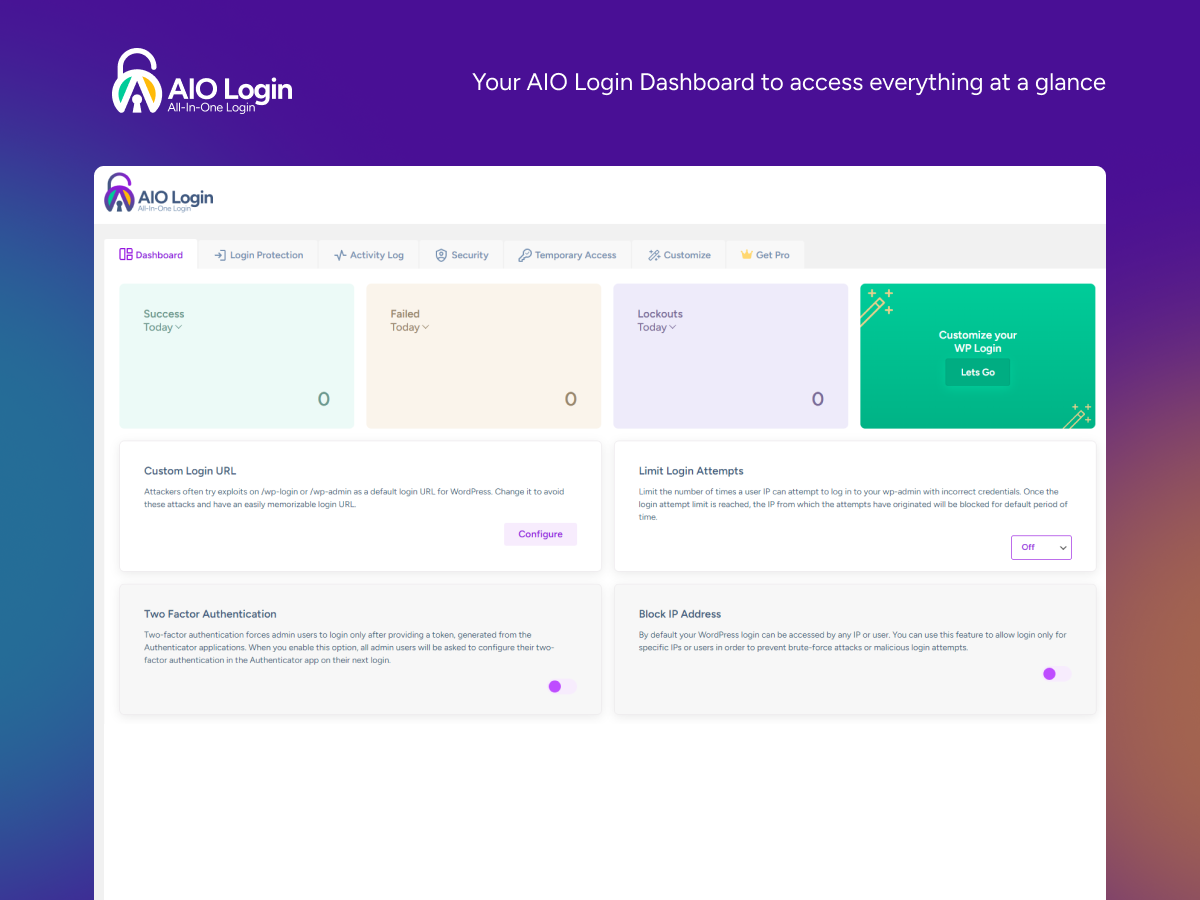 Your AIO Login Dashboard to access everything at a glance.