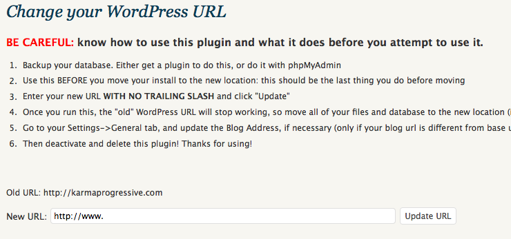 Change WP URL ready to be used.