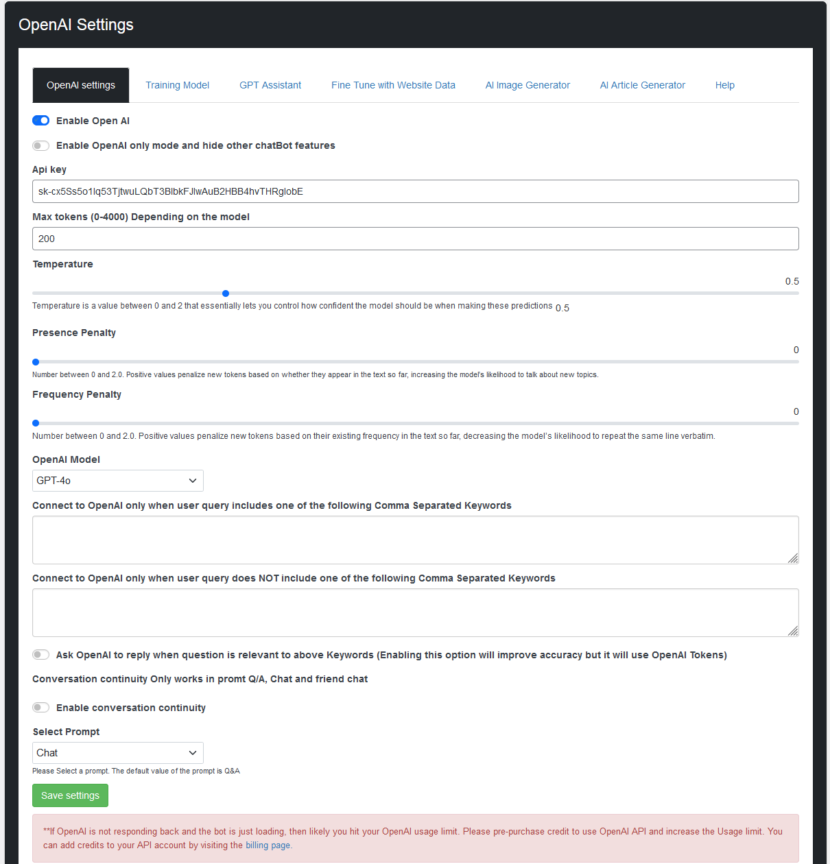 WPBot DialogFlow Settings