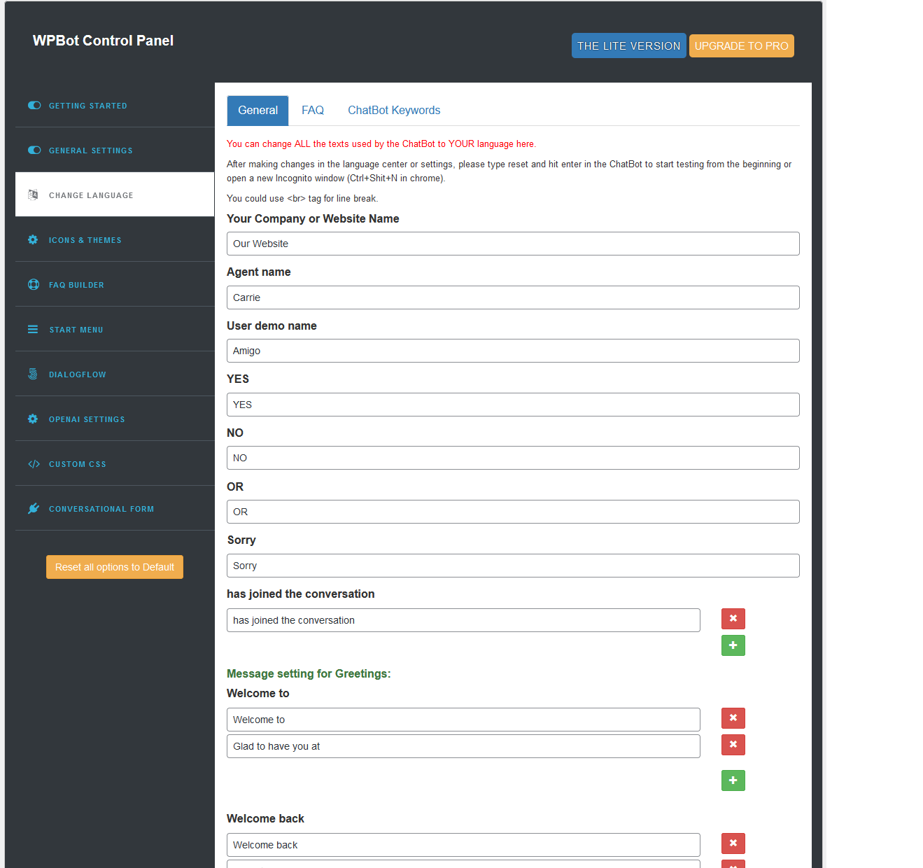 WPBot General Settings