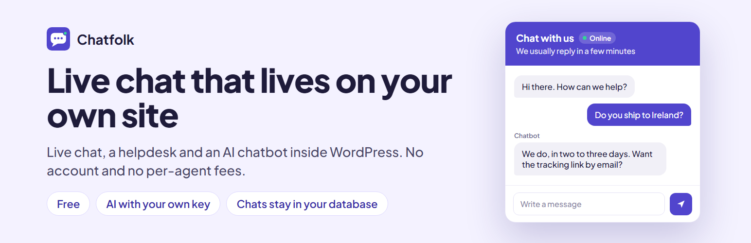 WordPress 外掛 Chatfolk Live Chat – AI Chatbot & Helpdesk, No Account Needed 的封面圖片