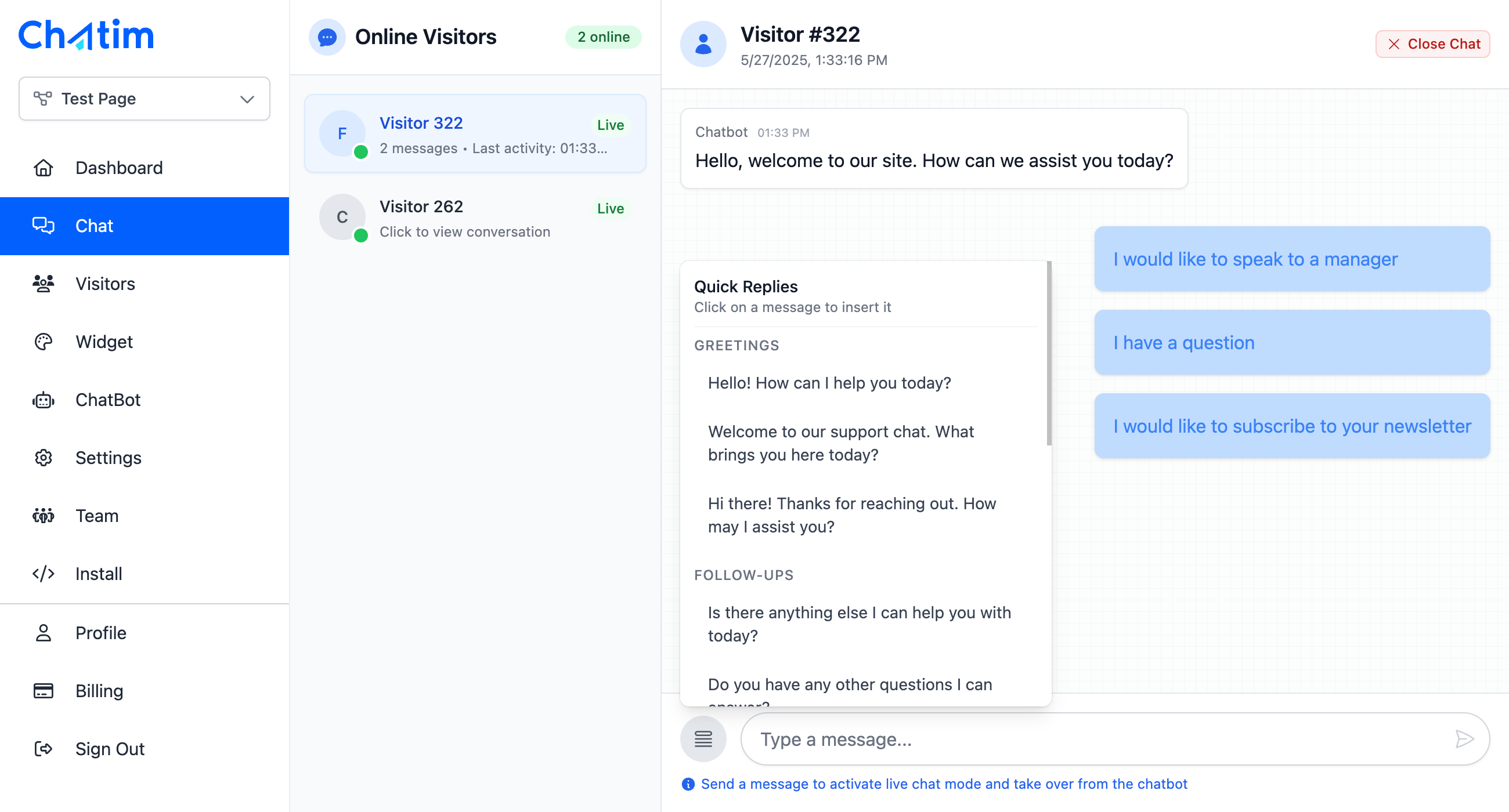 Live chat widget on website - Clean, customizable design