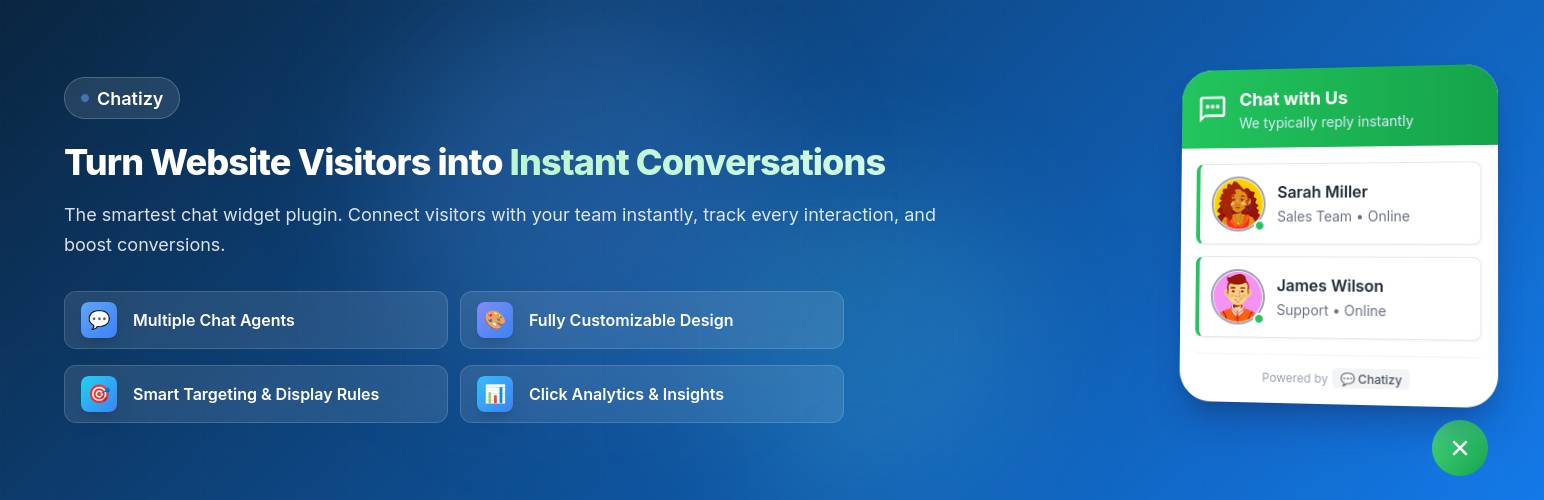 Chatizy – Floating Chat Widget with Contact Form, Multi-Agent & Campaign Targeting