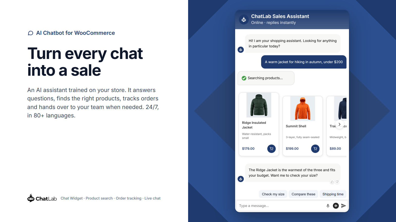 Turn every chat into a sale - the AI assistant recommends products from your store