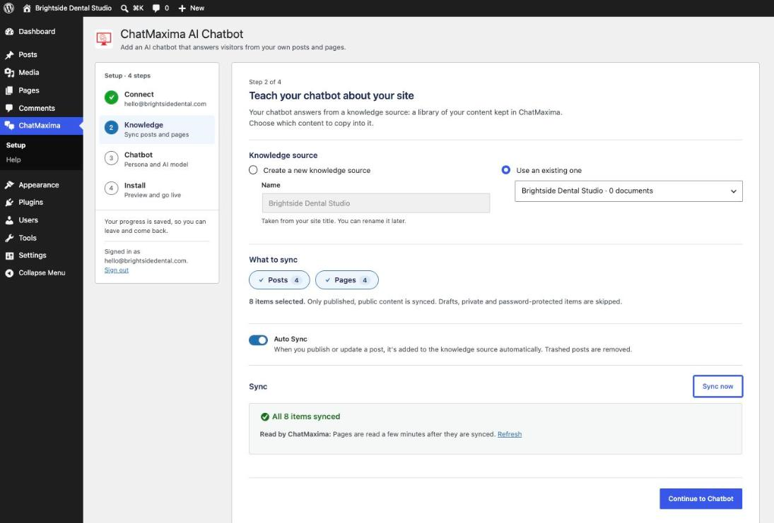 Setup, step 2: choose the content to sync and watch it run