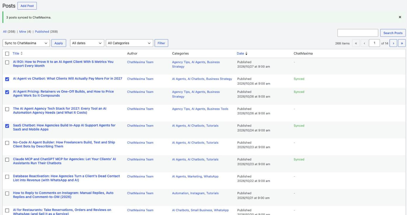 Bulk action for syncing selected posts