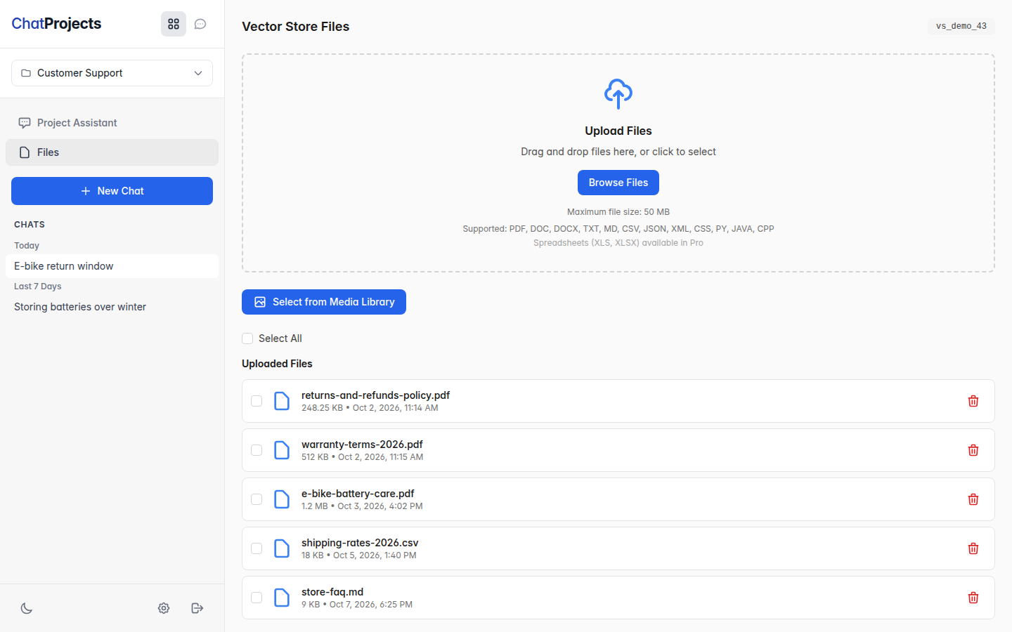 Upload files from your computer or the Media Library.
