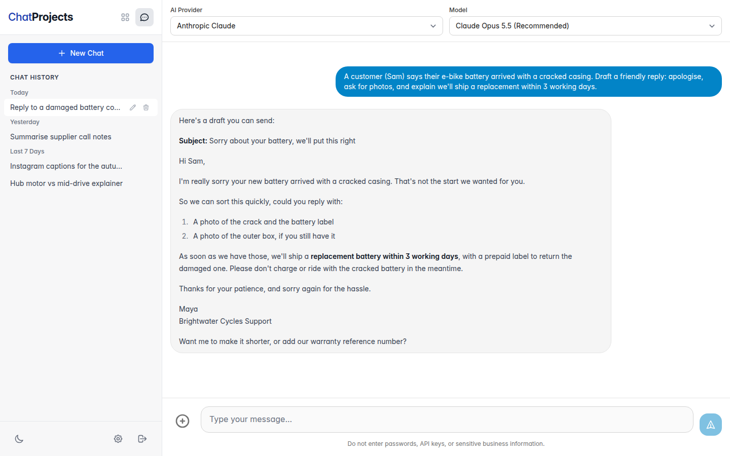 General chat with Claude, GPT, Gemini, DeepSeek or OpenRouter models, using your own API keys.