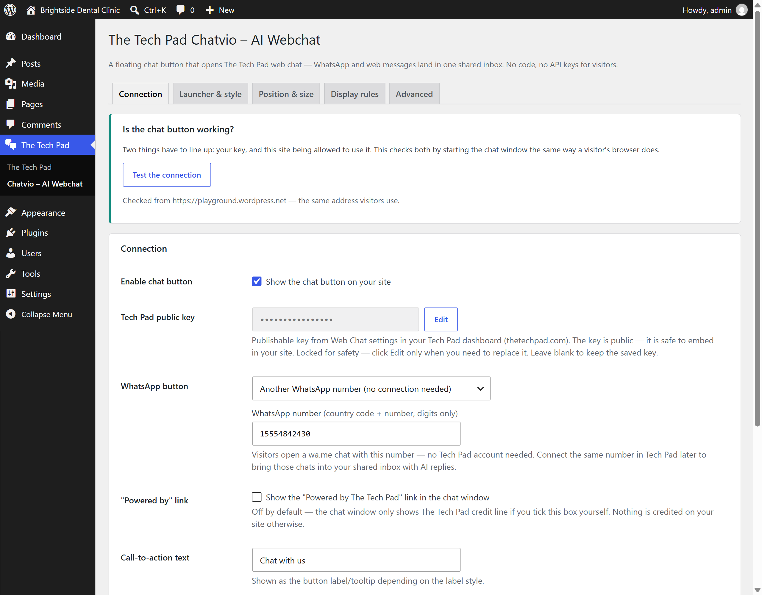 Connect the plugin with your admin email — your workspace and chat key are created for you.