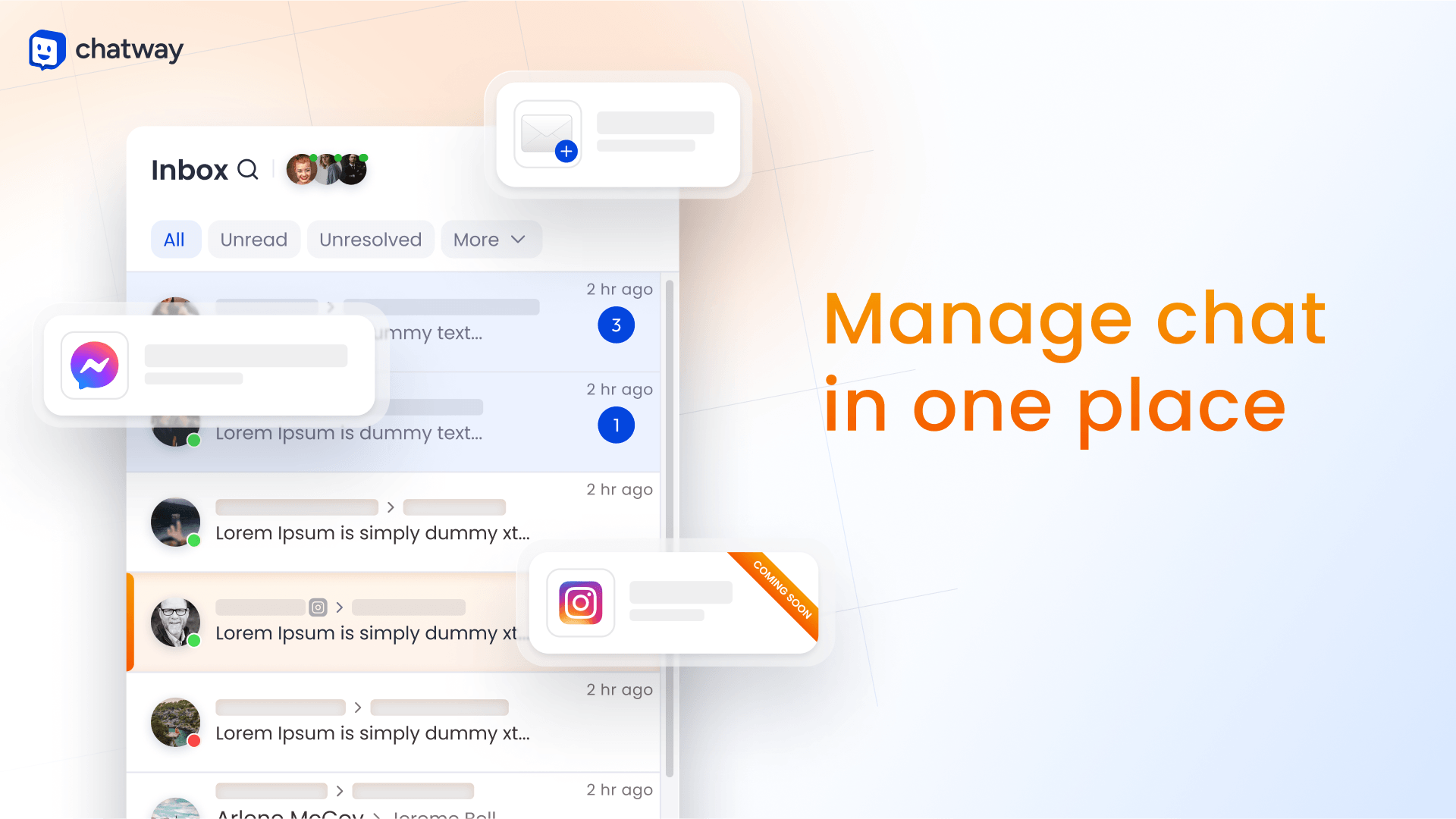 Manage live chat, email, Facebook Messenger, and Instagram DMs chats in one place