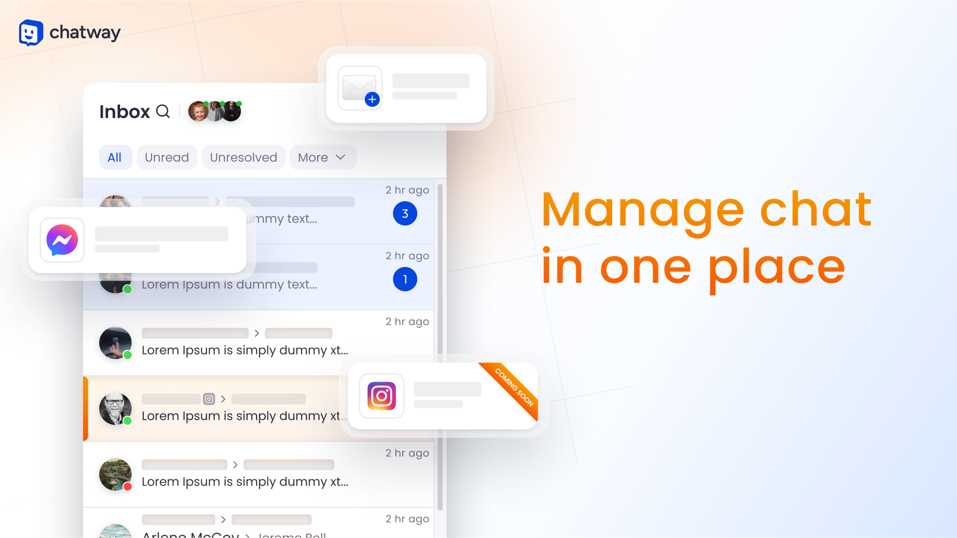 Manage live chat, email, and Facebook Messengers chats in one place