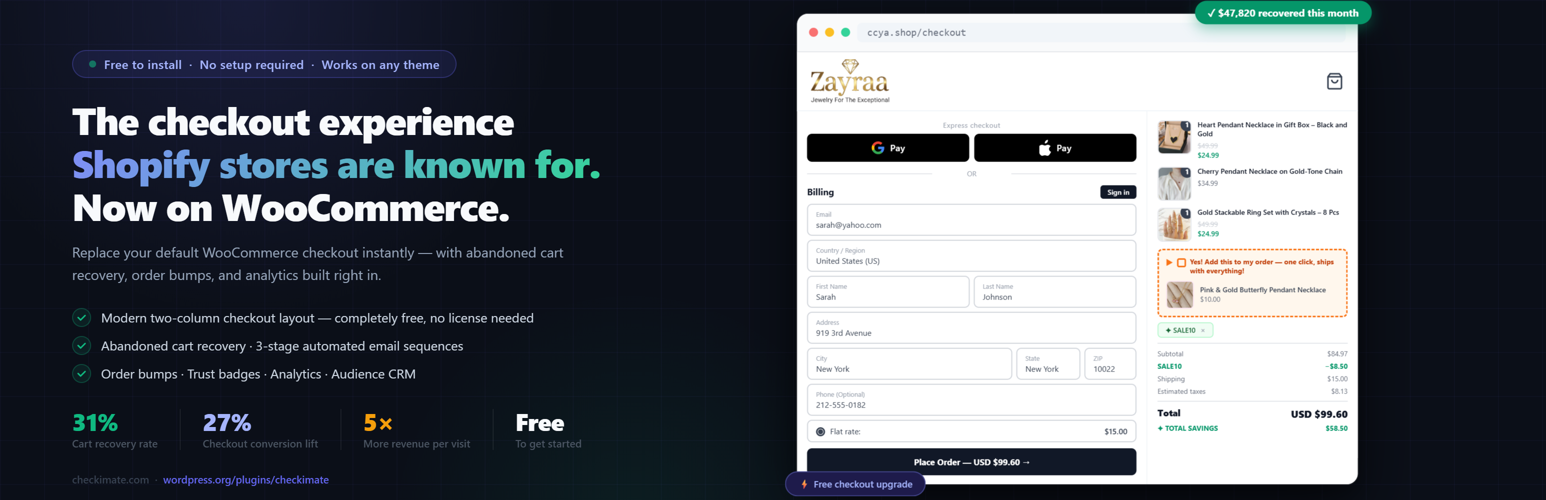 Checkimate — WooCommerce Checkout, Abandoned Cart Recovery &amp; Order Bumps