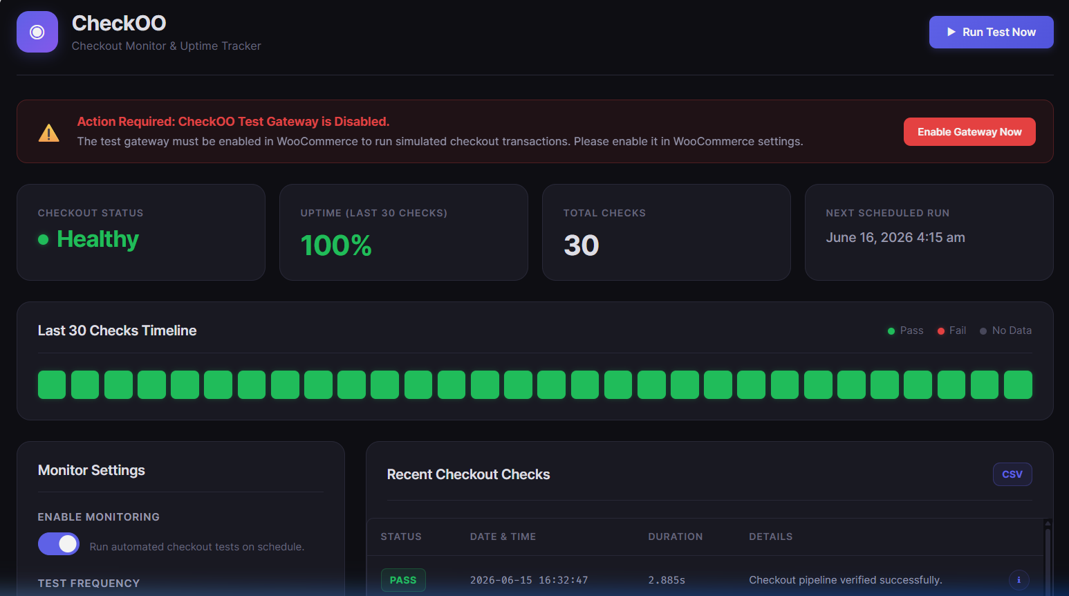 Detailed failure diagnostic modal with step-by-step trace and export tools.