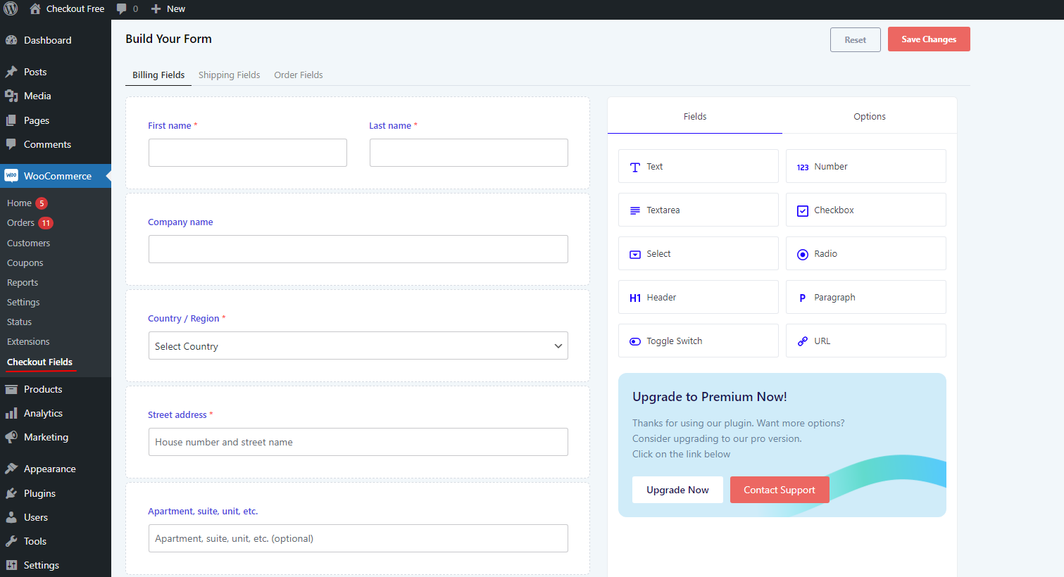 Checkout Form Builder