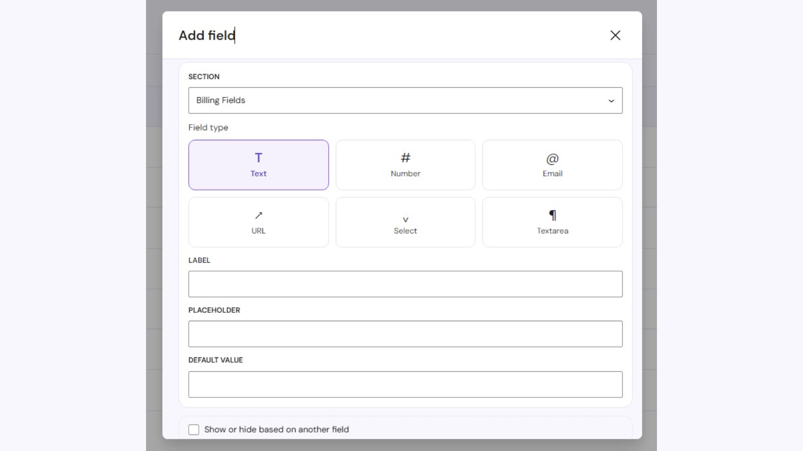 Adding a custom field and choosing its type