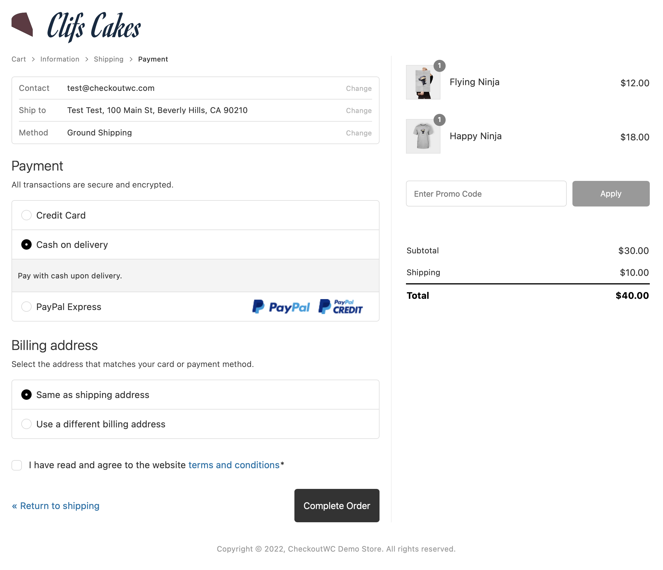 The third checkout step lets customers enter their payment information.