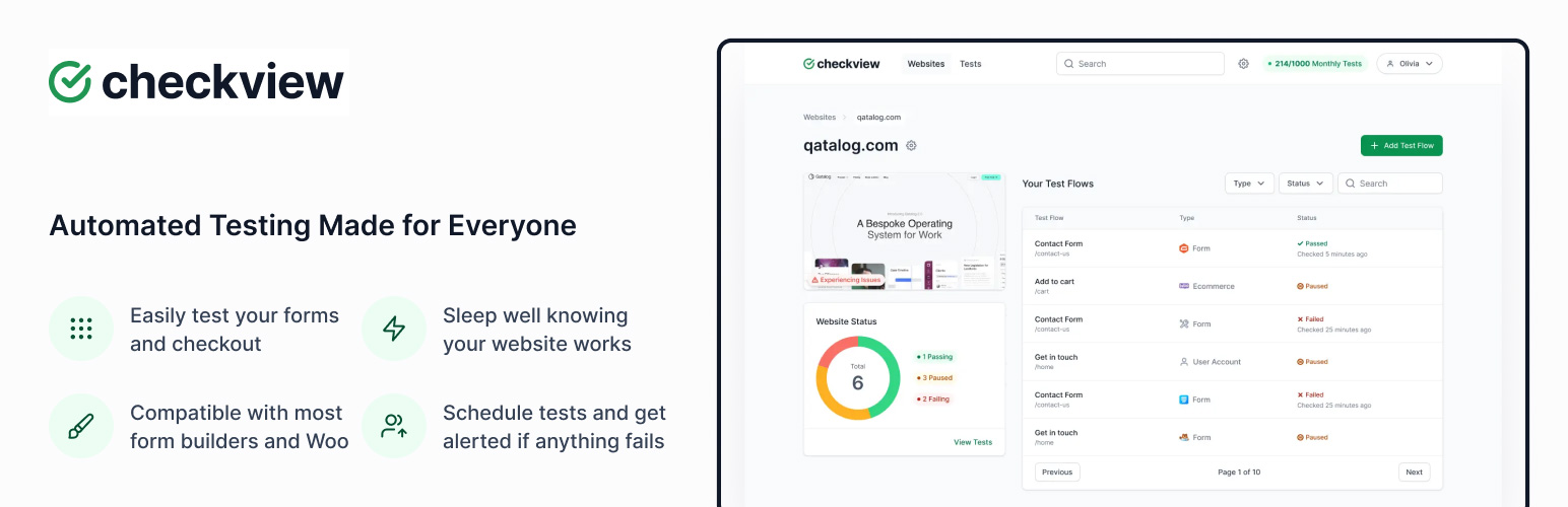 WordPress 外掛 CheckView Automated Testing 的封面圖片。