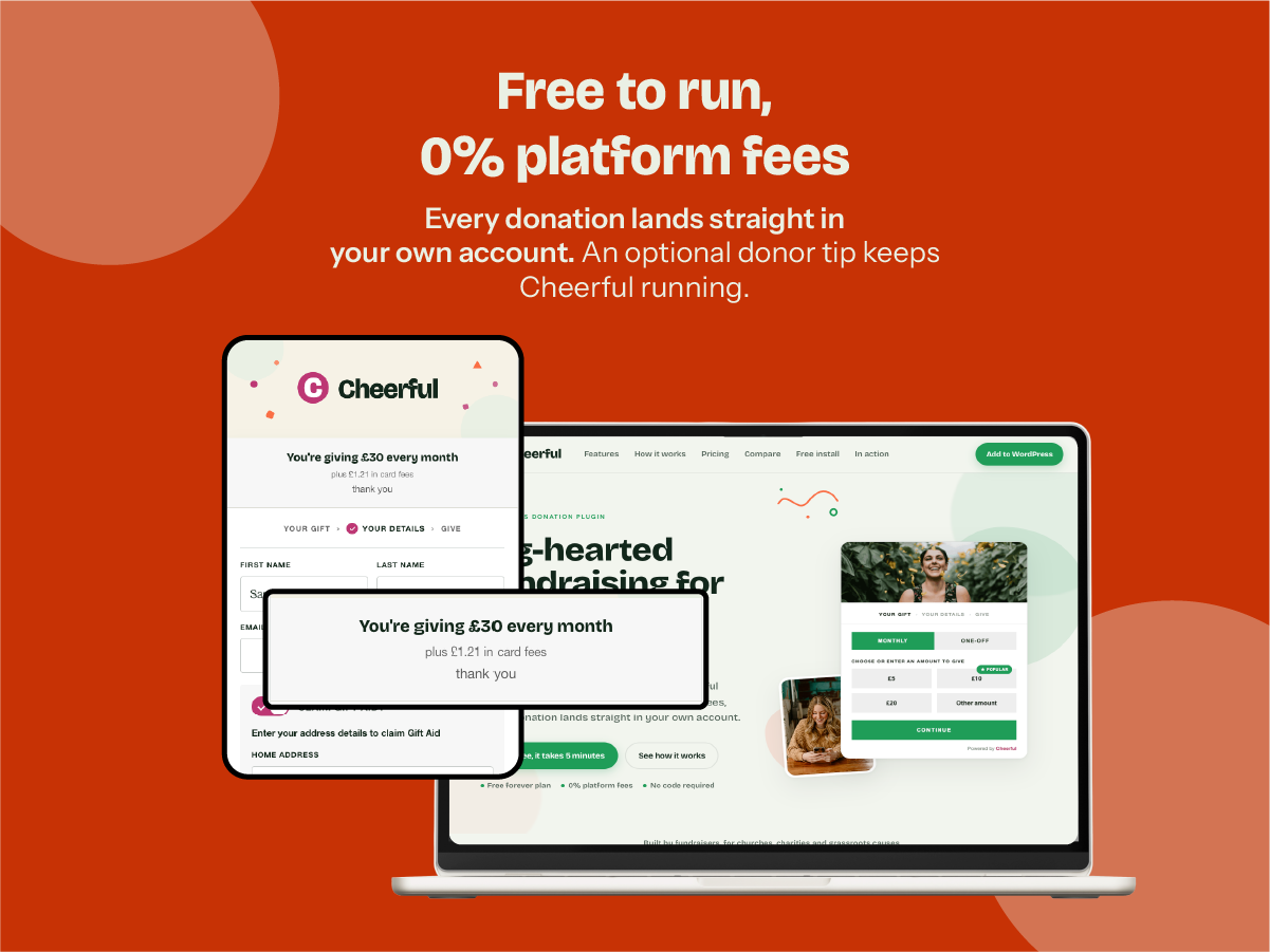 0% platform fees: every donation lands straight in your own Stripe account.