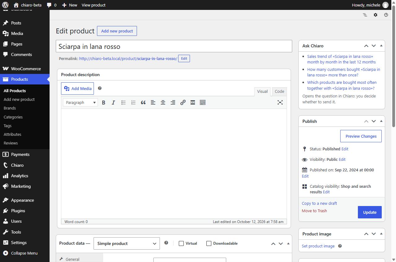 "Ask Chiaro" on a product: suggested questions about that product.