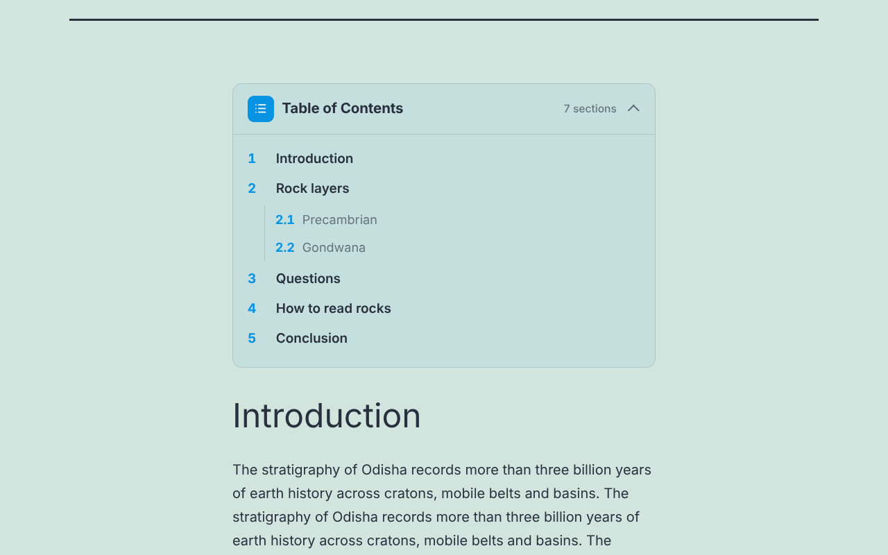 The premium table of contents on a post, with numbered sections and the current section highlighted.