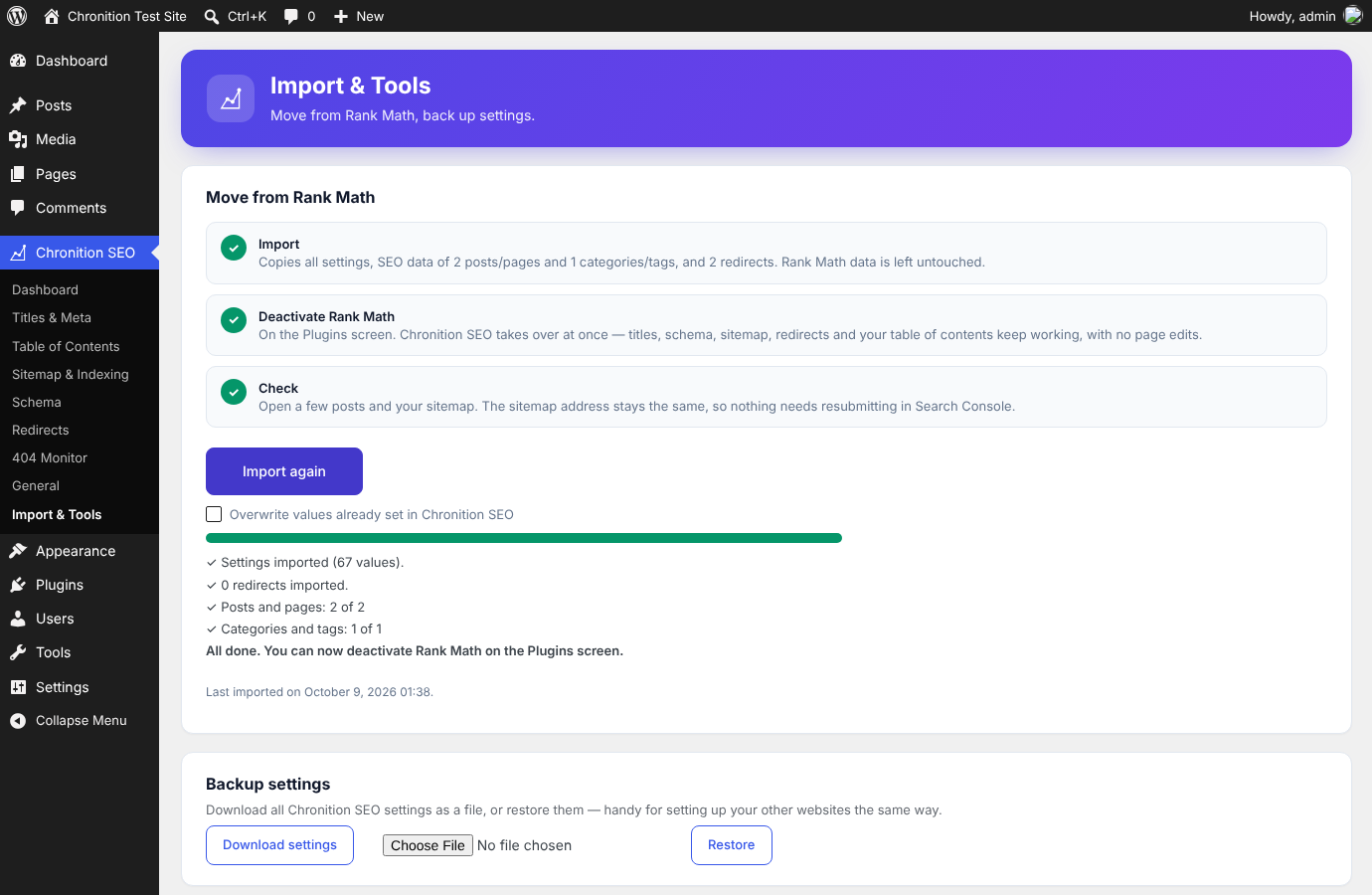 One-click import from Rank Math.